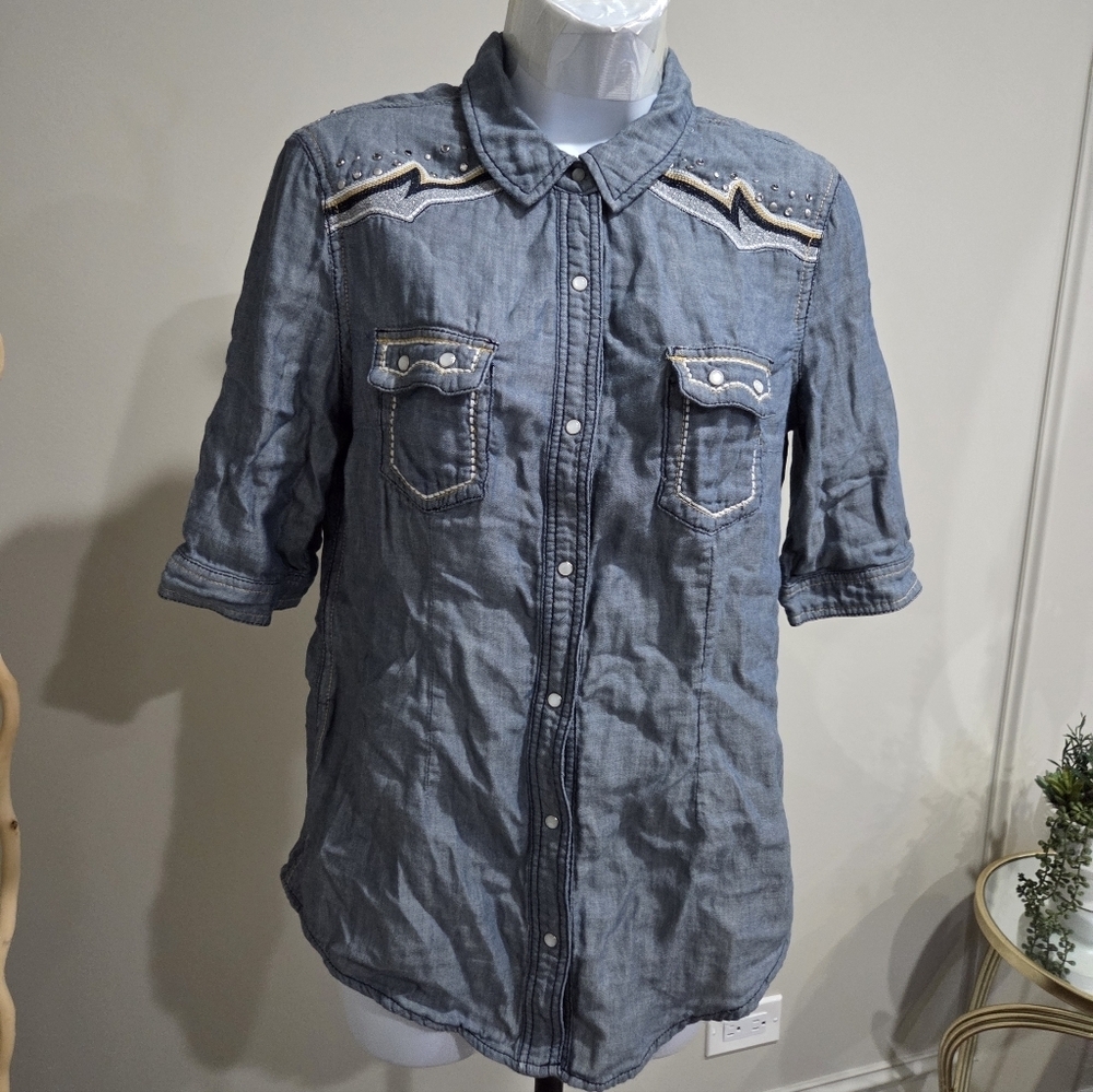 Miss Me Women's Blue Western Shirt Sz.L